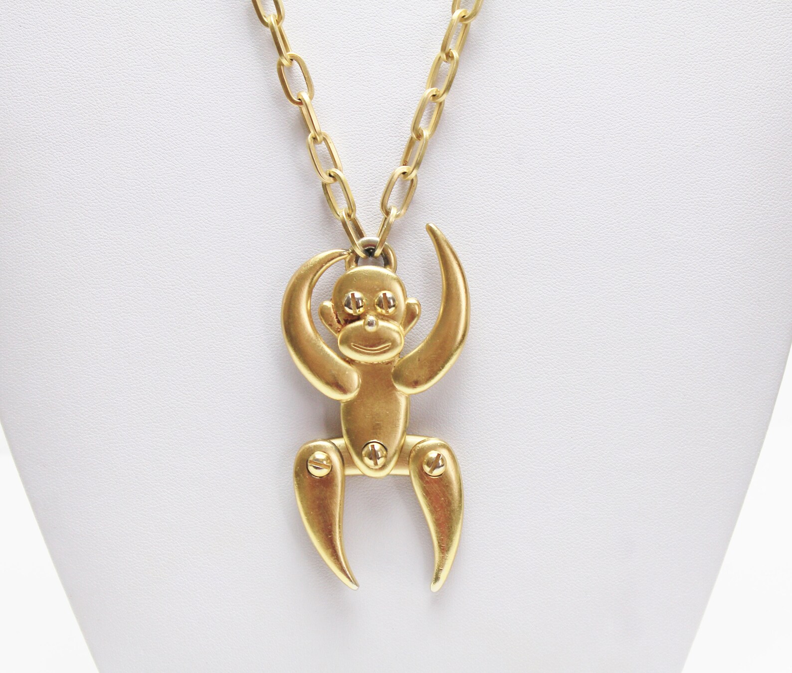 Vintage Trifari Necklace Brushed Gold Monkey Pendant With Etsy