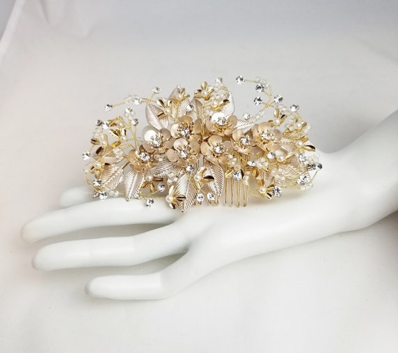 Large Jeweled RHINESTONE Multi Tooth Hair Comb in… - image 6