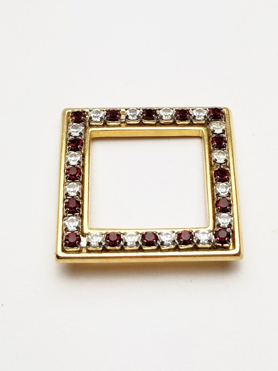 Vintage Red Garnet Rhinestone Brooch: Rose Gold P… - image 4