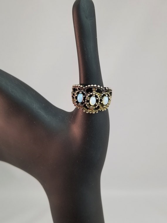 Vintage 1960's Ring, Blue Glass Moonstones Caboch… - image 1