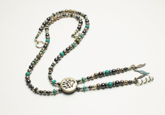 Bear Paw NECKLACE Dangles with Turquoise, Hematit… - image 7