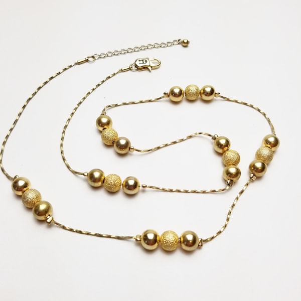 Gold Plate Polished and Textured Beads on Twisted Chain Necklace, Marked A. Minimalist Vintage Costume Jewelry on Etsy