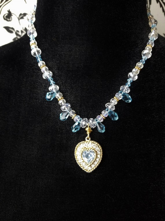 Vintage Necklace, Rhinestone  & Crystal Heart Pen… - image 5