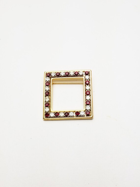 Vintage Red Garnet Rhinestone Brooch: Rose Gold P… - image 2