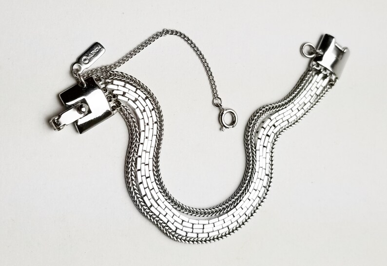 Vintage Costume Jewelry Gift For Her Signed Monet 4 Strand Boston /& Brazilian Chains Rhodium Plate Bracelet