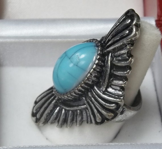 Bold Statement Ring, Large Oval Turquoise Blue Gl… - image 4