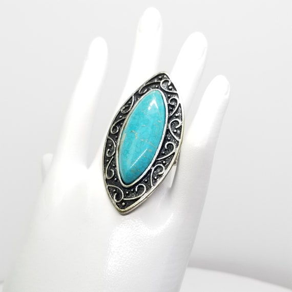 Bold Statement Ring, Large Turquoise Blue Glass S… - image 1