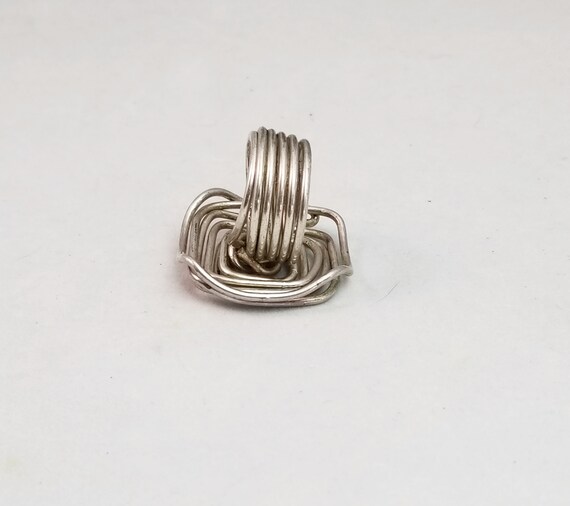 Vintage Silver Tone Wire Wrap Ring: Bold Costume … - image 6