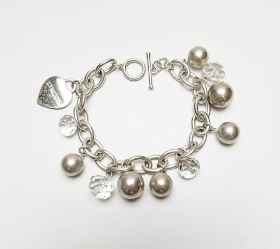 Signed Chico's Silver Tone Balls &  Glass Crystal… - image 1