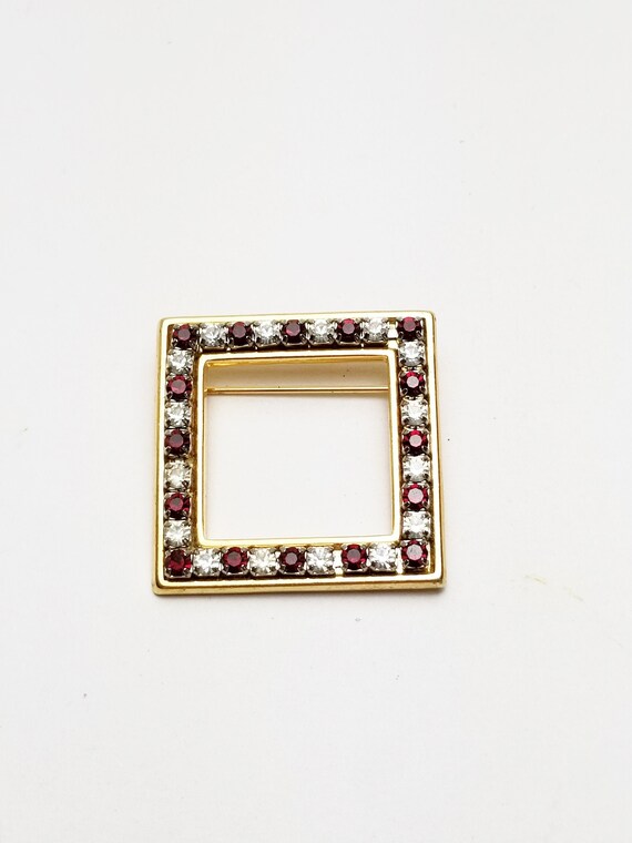 Vintage Red Garnet Rhinestone Brooch: Rose Gold P… - image 1