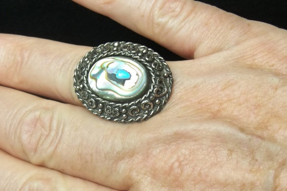 Vintage Abalone Shell Statement Ring: Adjustable … - image 1