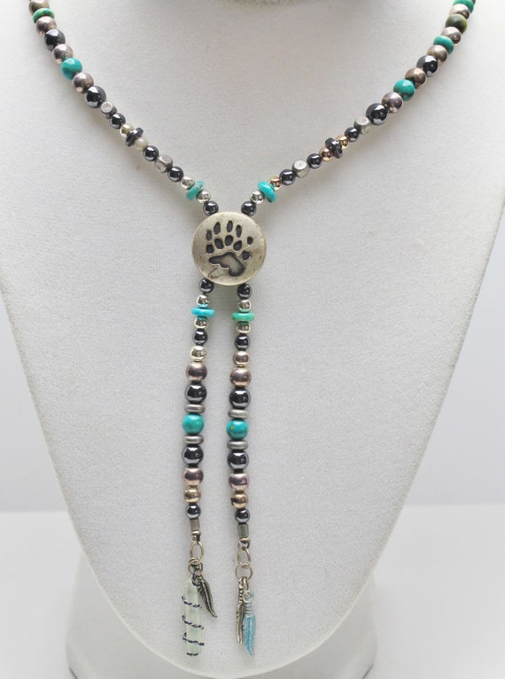 Bear Paw NECKLACE Dangles with Turquoise, Hematit… - image 2