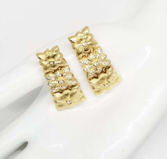 Rhinestone Dangle Earrings: Graduated Gold Panel … - image 5