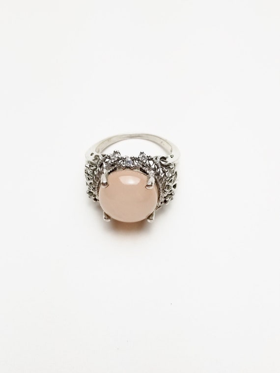 Signed Karis Simulated Moonstone Ring: Silver Ton… - image 1
