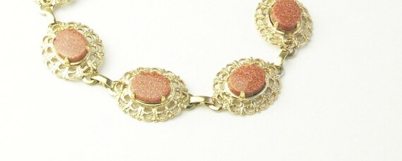 A Glass Goldstone Bracelet & Earrings, Gold Filig… - image 8