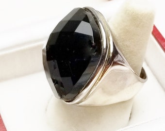 Sterling Silver, Multi Faceted Black Glass Dome Stone Vintage Ring, Bezel Set, Fine Jewelry Ring on Etsy