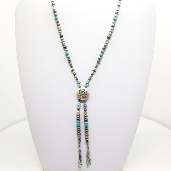 Bear Paw NECKLACE Dangles with Turquoise, Hematit… - image 1