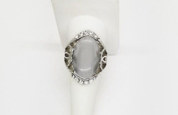 Bold Statement Ring, Large Oval Gray Lucite Glow … - image 8