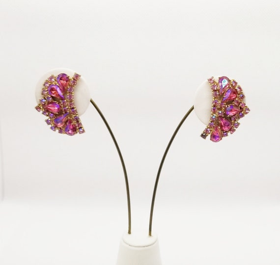 Aurora Borealis Pink Tear Drop Rhinestone Vintage… - image 2