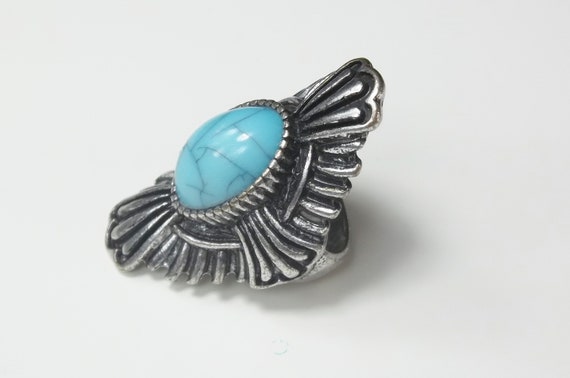 Bold Statement Ring, Large Oval Turquoise Blue Gl… - image 1
