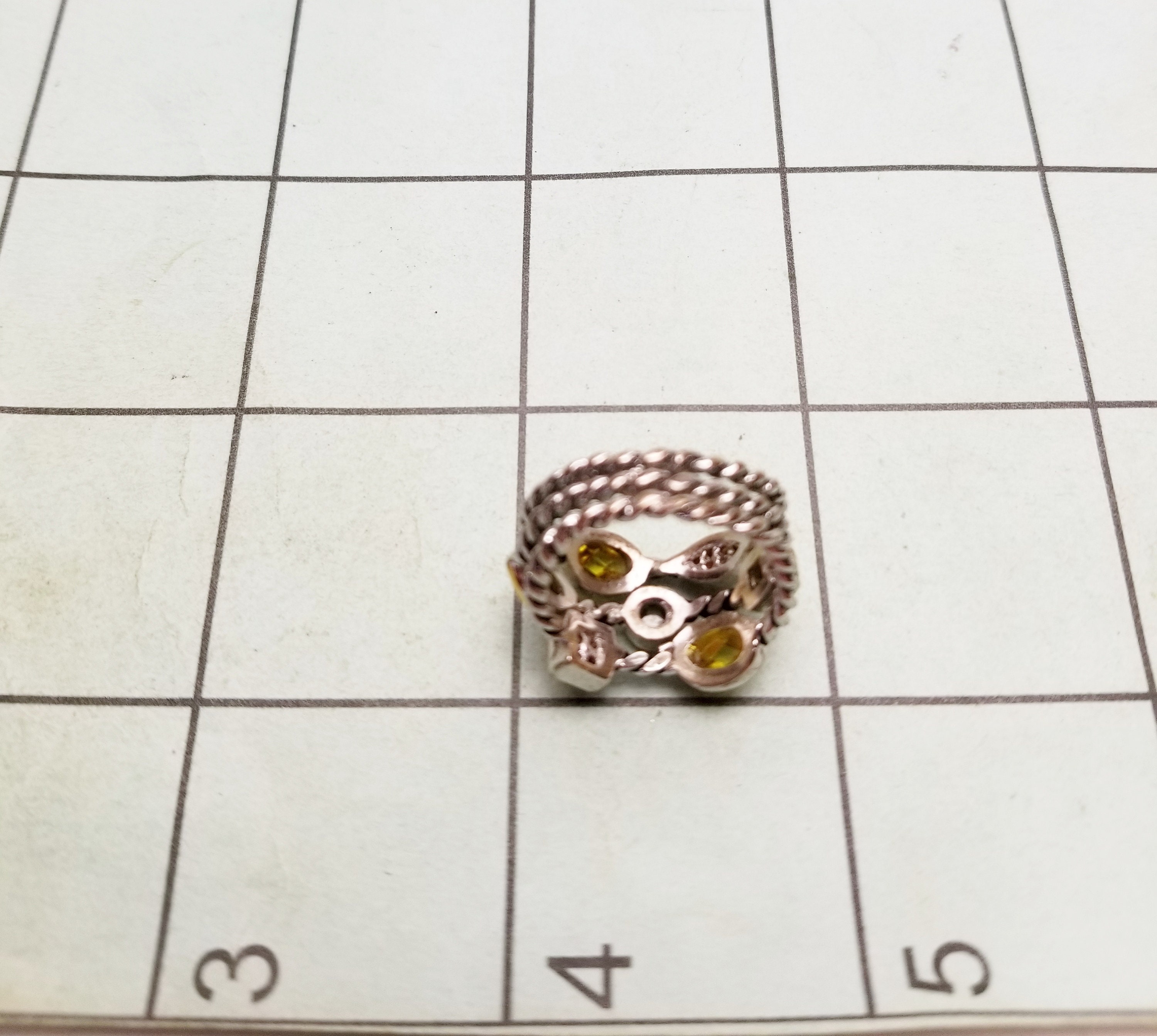 Triple Rope Band Vintage Ring, Horizontal Stone Citrine Color