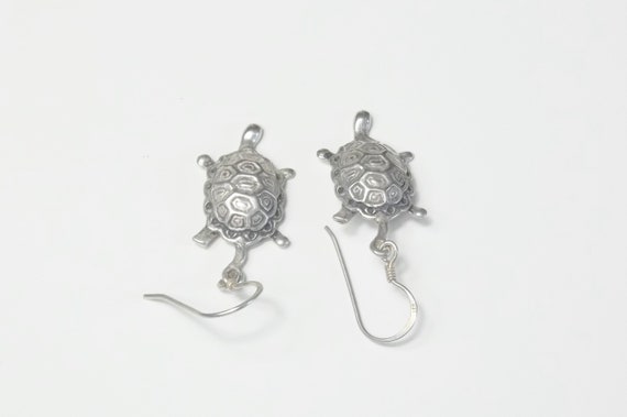 Sterling Silver Detailed Turtle Vintage Dangle 3D… - image 1