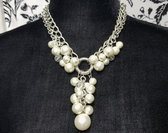Milk White Chunky Beads Lavalier Style Double Strand Necklace - Costume Jewelry Gift For Her on Etsy