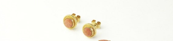 A Glass Goldstone Bracelet & Earrings, Gold Filig… - image 6