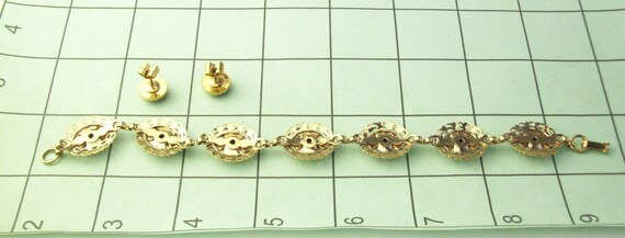 A Glass Goldstone Bracelet & Earrings, Gold Filig… - image 9