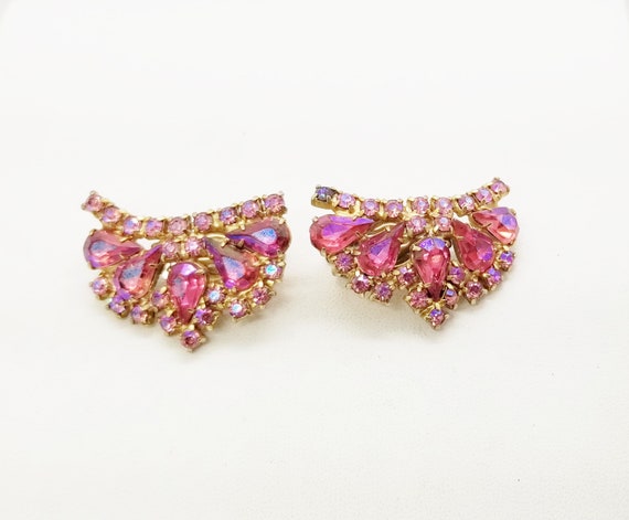 Aurora Borealis Pink Tear Drop Rhinestone Vintage… - image 6