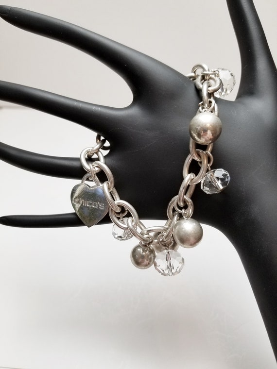 Signed Chico's Silver Tone Balls &  Glass Crystal… - image 6