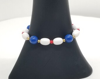 Red White & Blue Patriotic Plastic Bead Monet Bracelet with Original Tag, Vintage Costume Jewelry Gift For Her