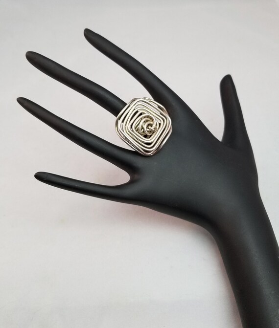 Vintage Silver Tone Wire Wrap Ring: Bold Costume … - image 8