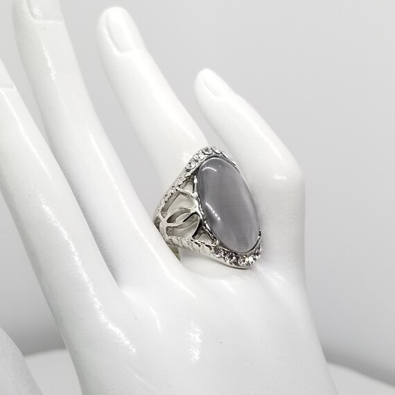 Bold Statement Ring, Large Oval Gray Lucite Glow … - image 1