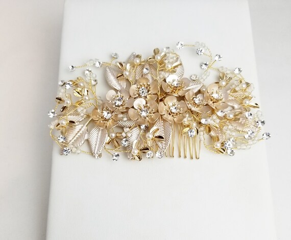 Large Jeweled RHINESTONE Multi Tooth Hair Comb in… - image 7