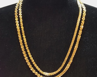 Shiny Gold Metal Panels Create Brillant Sparkle Necklace, 1980's Vintage Costume Jewelry