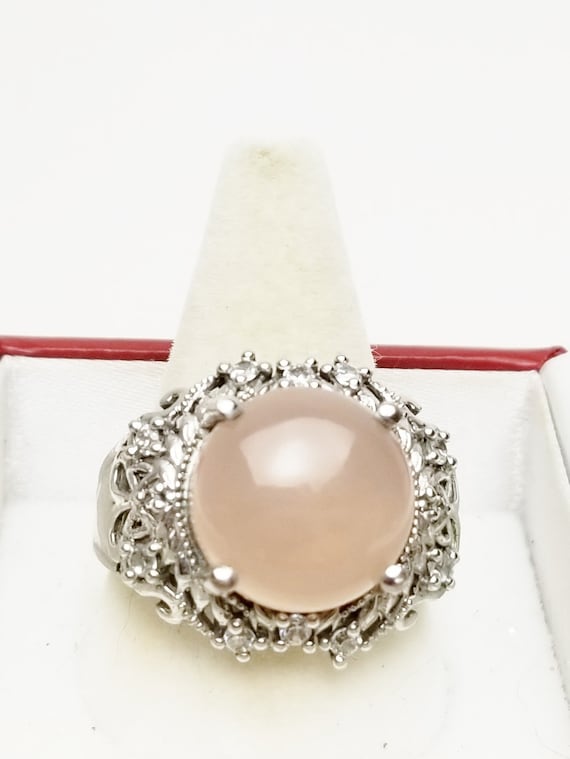 Signed Karis Simulated Moonstone Ring: Silver Ton… - image 7