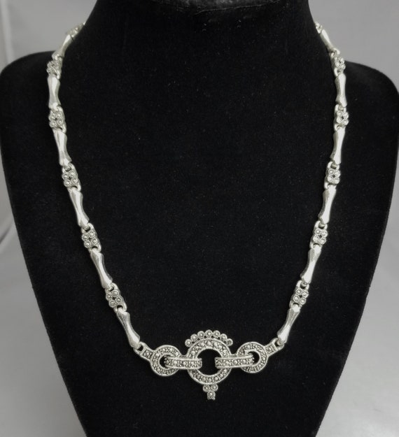 Silver Metal Egyptian Revival Marcasite Style Cho… - image 2