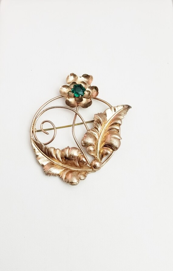 Sterling Silver, Rose Gold Gilt Leaves & Flower, … - image 3