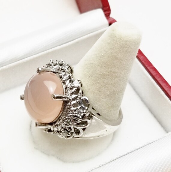 Signed Karis Simulated Moonstone Ring: Silver Ton… - image 8