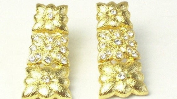 Rhinestone Dangle Earrings: Graduated Gold Panel … - image 7