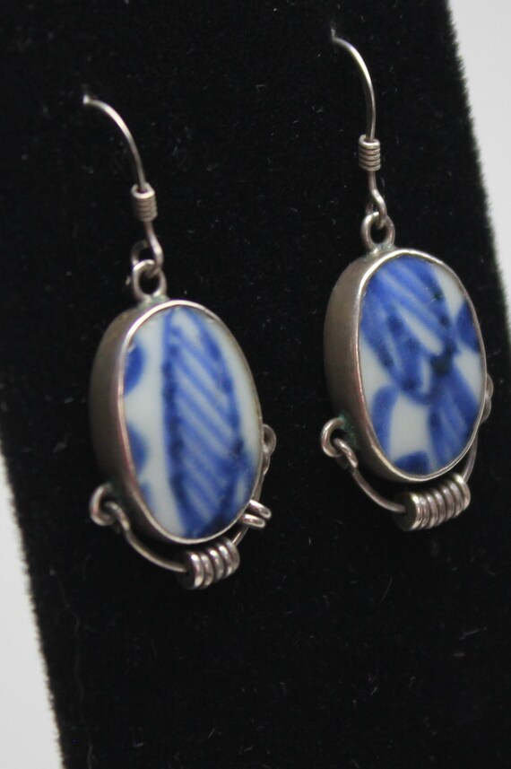 Bezel Set Blue & White Natural Stones Sterling Si… - image 4