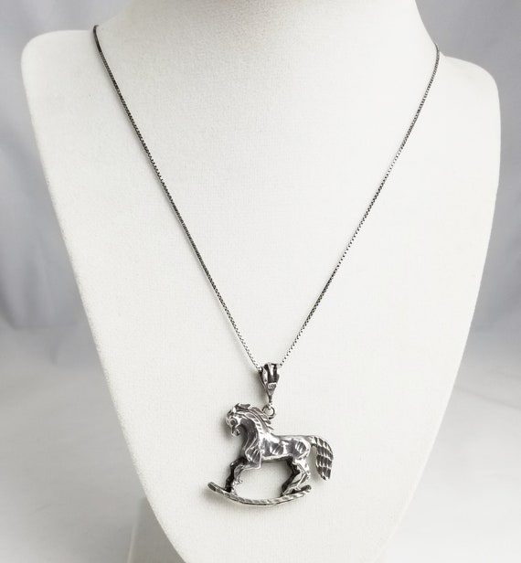 Sterling Silver Rocking Horse Pendant Necklace, Long Box Chain, Vintage  Fine Jewelry Gift for Her Gift on Esty - Etsy