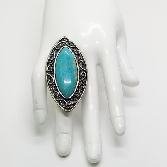 Bold Statement Ring, Large Turquoise Blue Glass S… - image 2