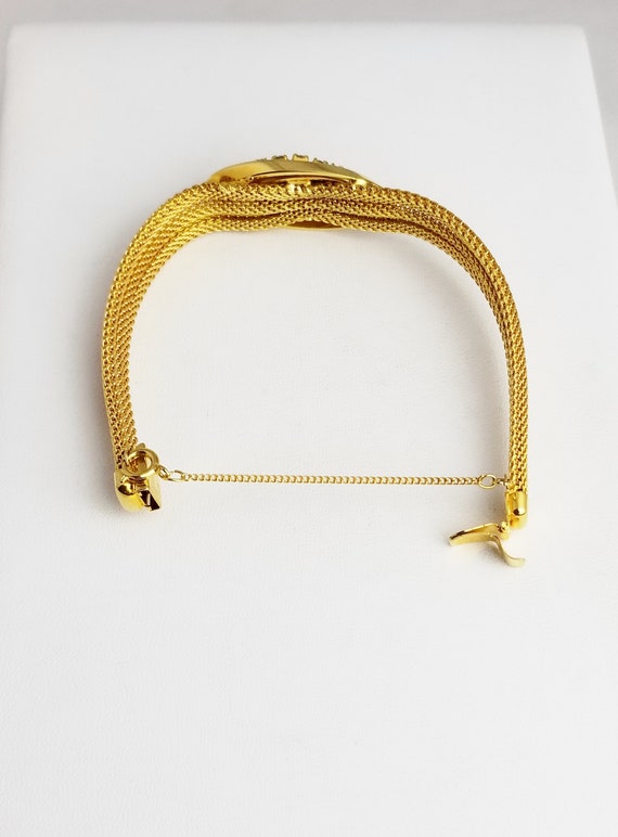 Vintage Gold Tone Woven Mesh Bracelet with Marqui… - image 4