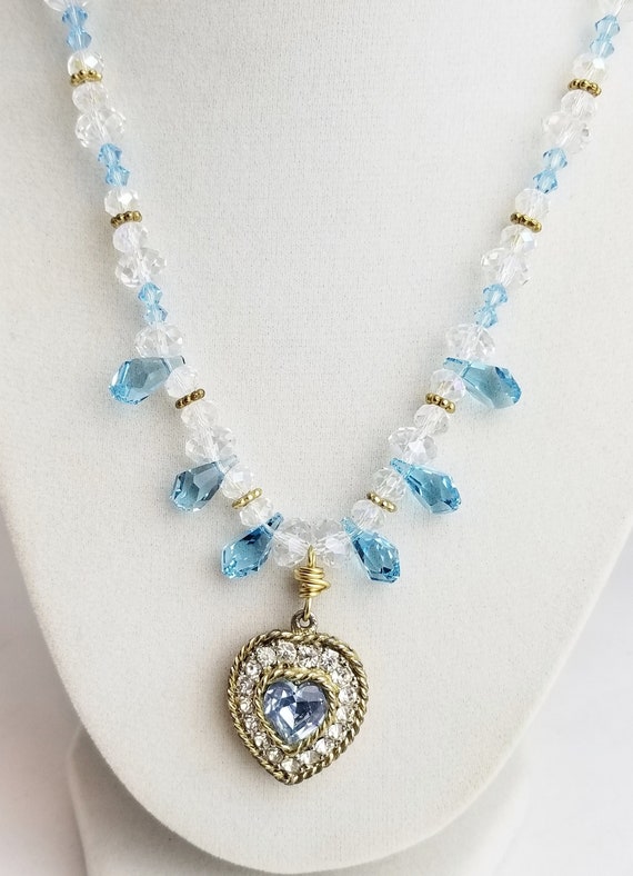 Vintage Necklace, Rhinestone  & Crystal Heart Pen… - image 1