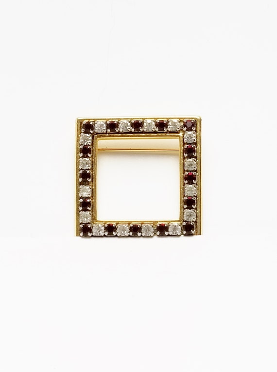 Vintage Red Garnet Rhinestone Brooch: Rose Gold P… - image 5