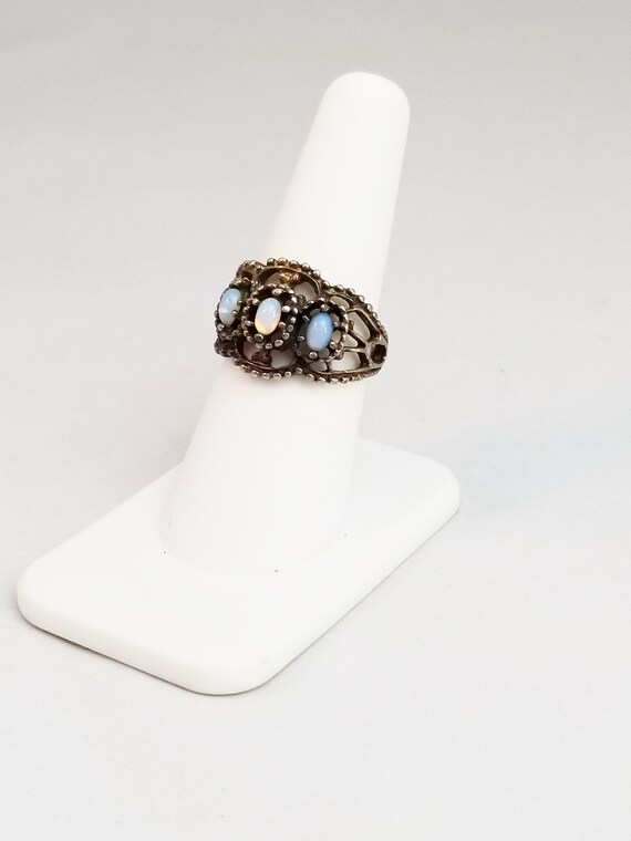 Vintage 1960's Ring, Blue Glass Moonstones Caboch… - image 4