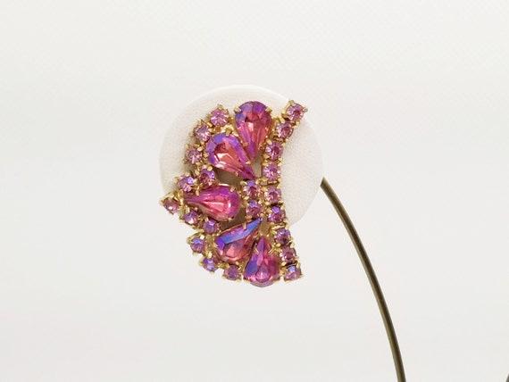 Aurora Borealis Pink Tear Drop Rhinestone Vintage… - image 4