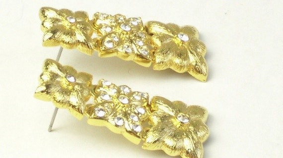 Rhinestone Dangle Earrings: Graduated Gold Panel … - image 9